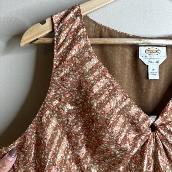 Vintage Talbots Babydoll Blouse Top Sz 16 Petite Brown Tan 100% Silk Y2K Fairy - Picture 3 of 11
